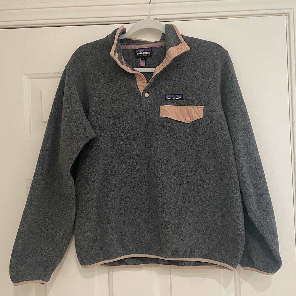 Patagonia Synchilla Gray/Light Orange/Pink Quarter Snap Polar Fleece Pullover M